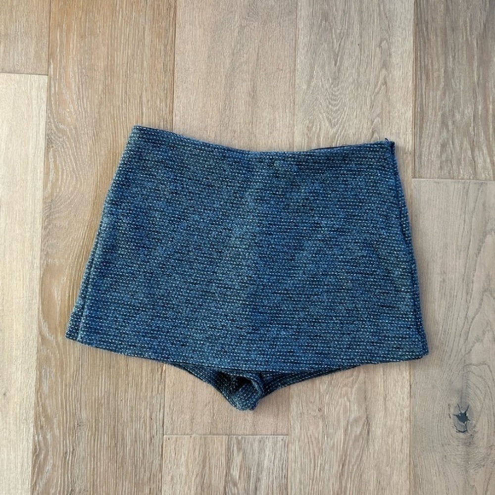 Zara Navy Blue and Silver Thread Tweed Mini Skort Womens Size L